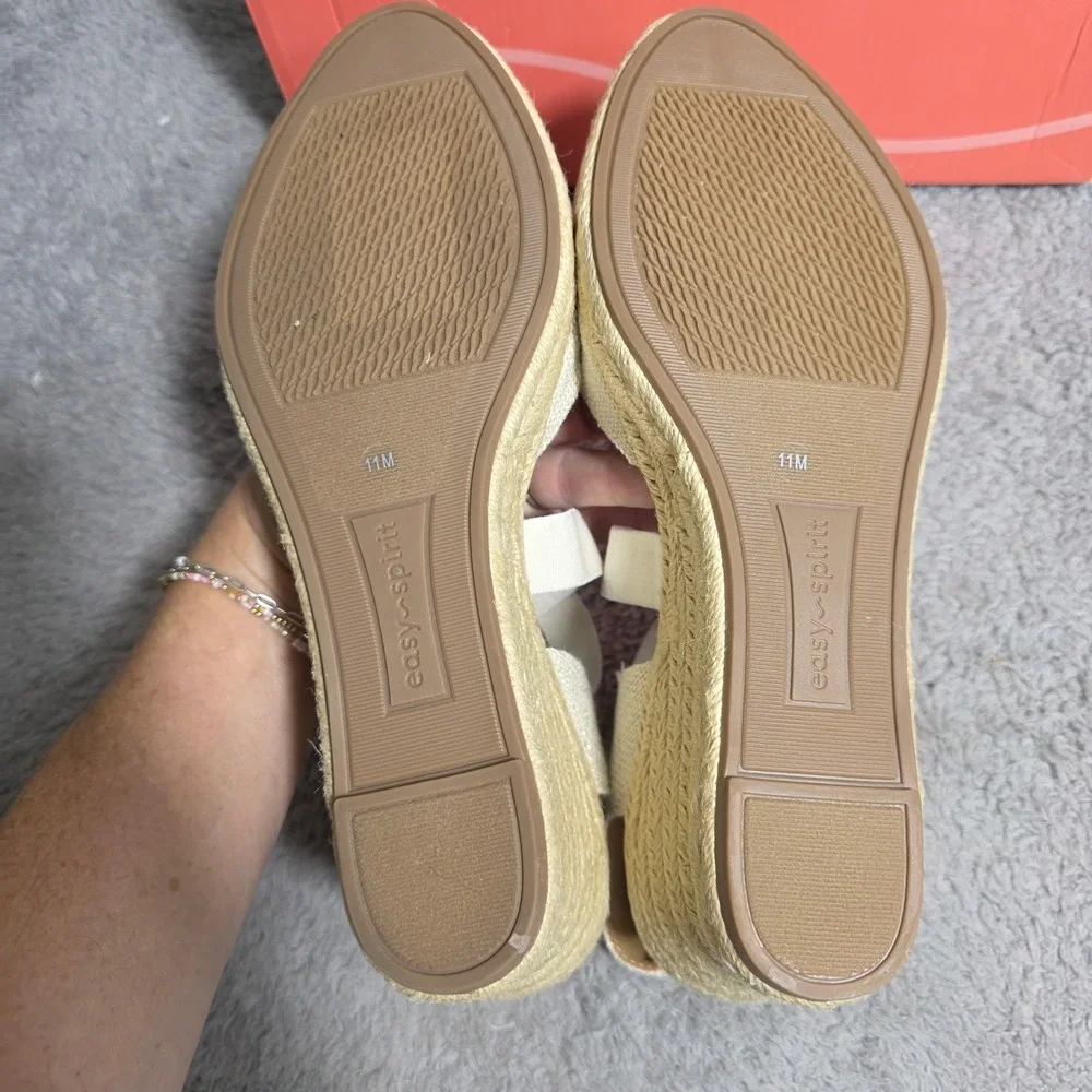 Easy Spirit Meza Espadrille Wedge D'Orsay Sandal Shoes Natural Linen 11M NIB NEW